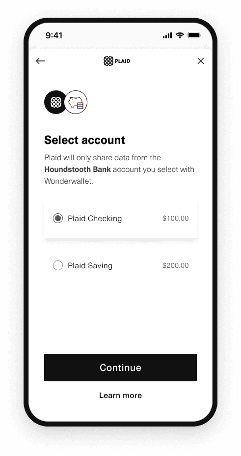 They select the account(s) to share with your application