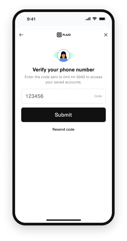 Plaid does not recognize this number as one that's connected to Plaid before, but the user is still prompted to confirm their number through an SMS code.