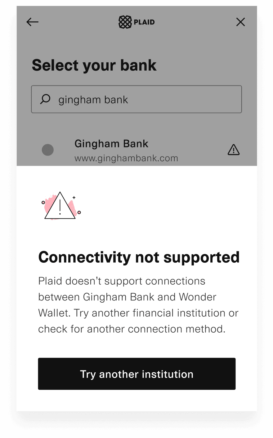 Screenshot of Link connectivity not supported pane