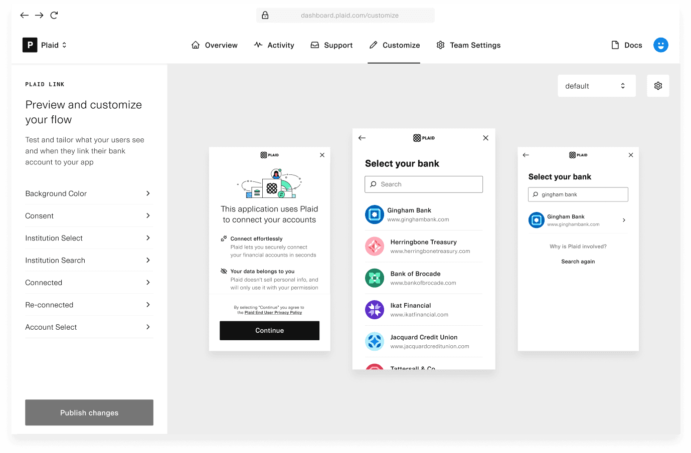 Screenshot of Link customization overview page