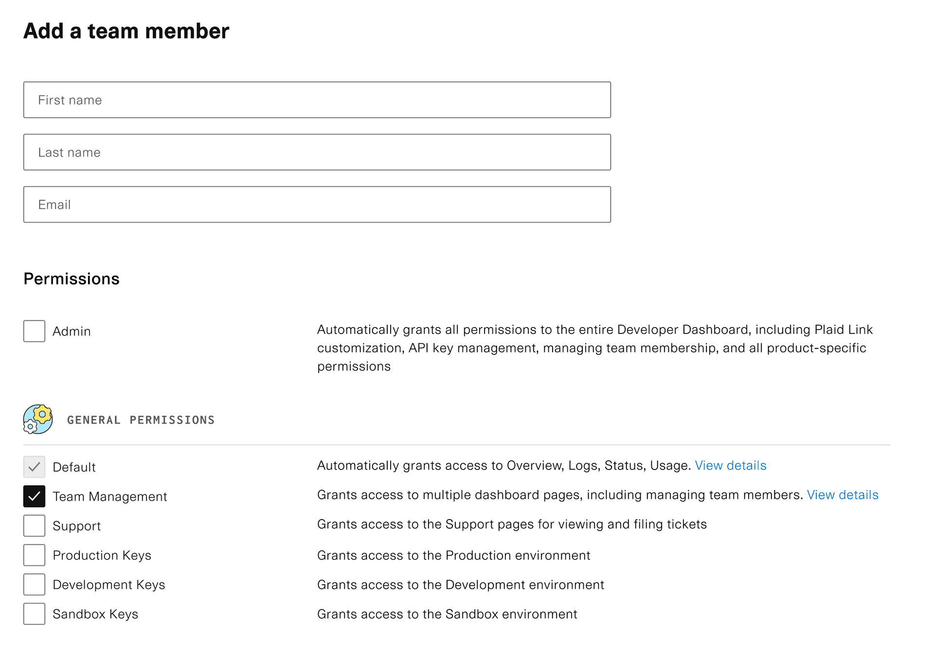 Member permissions menu