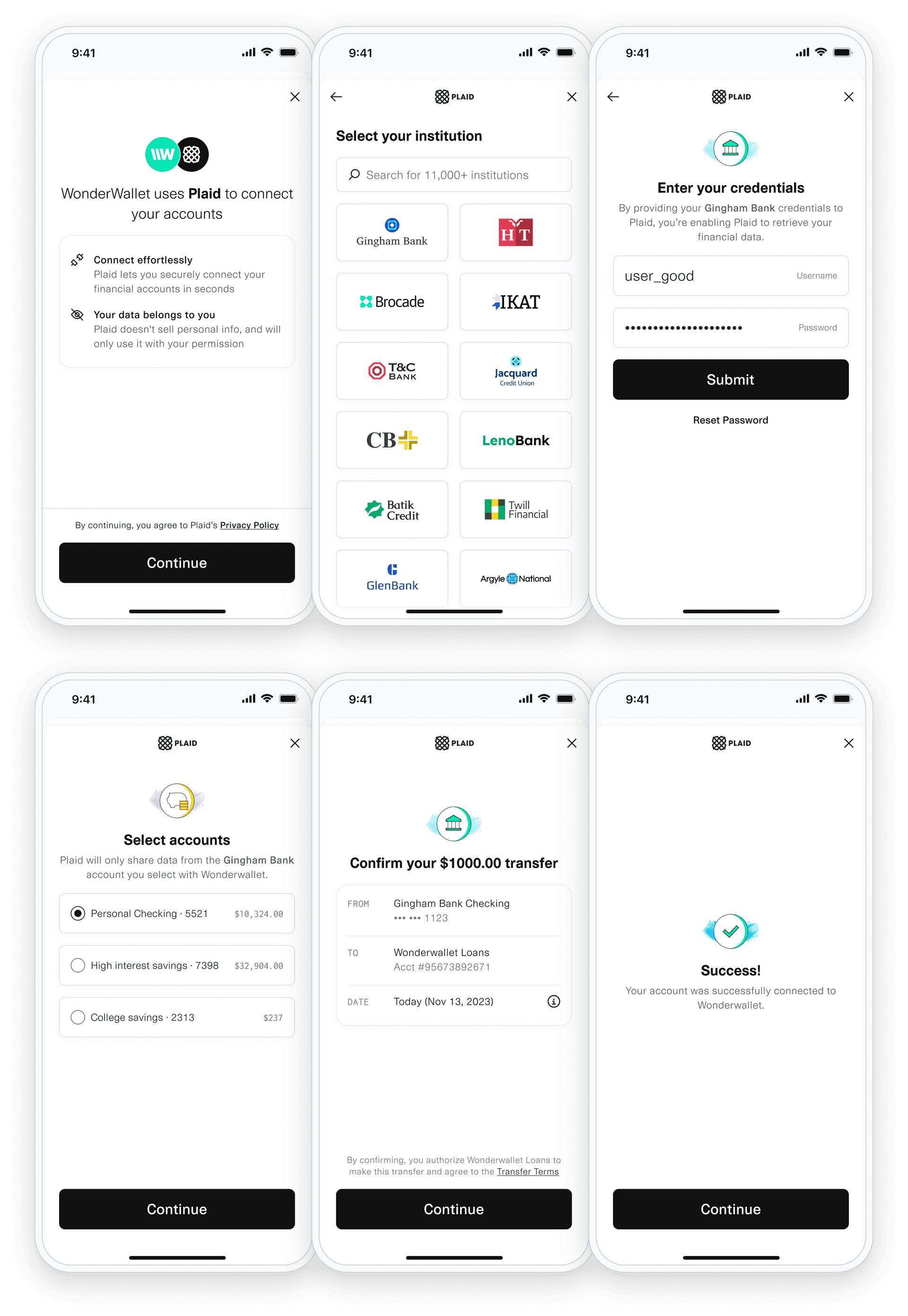 Example Transfer UI flow if the access_token is not provided.