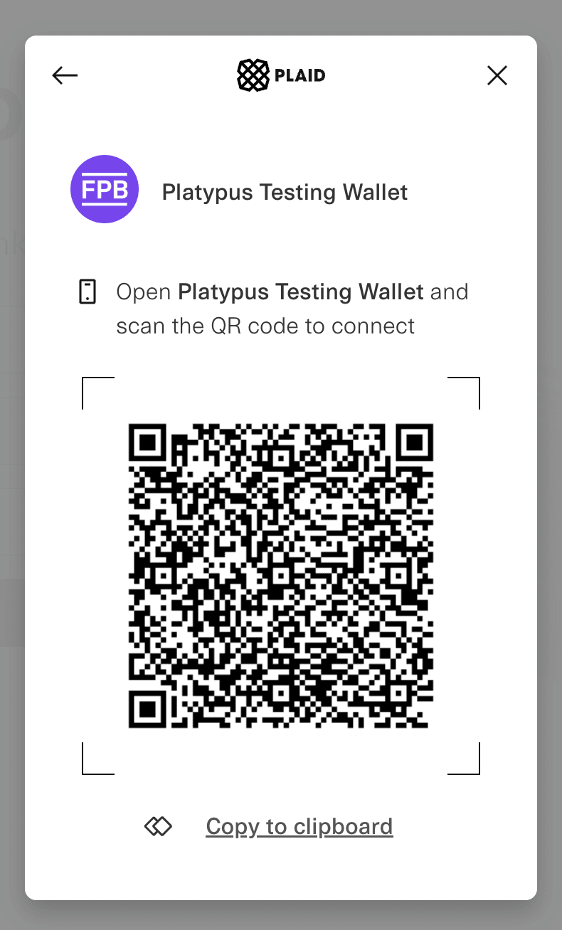 image of Platypus Testing Wallet QR code