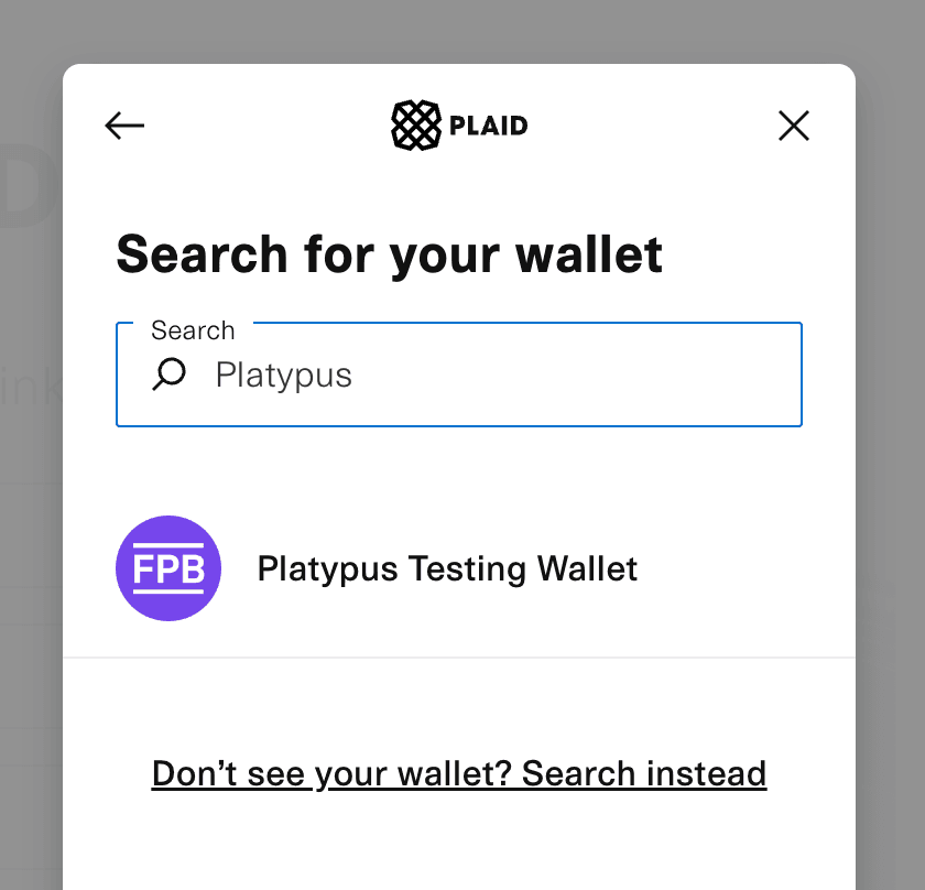 image of Platypus Testing Wallet search results