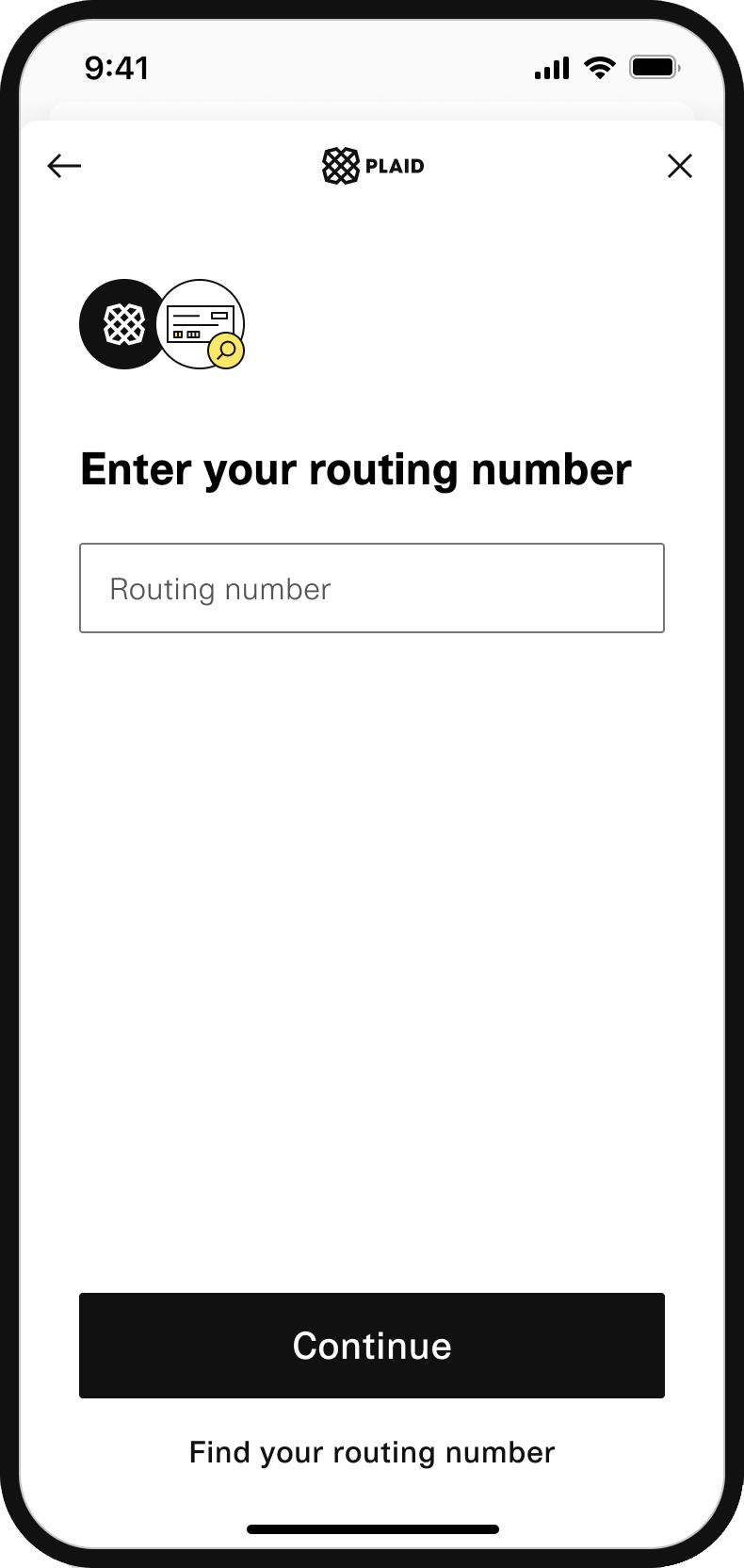 The user enters their routing number...