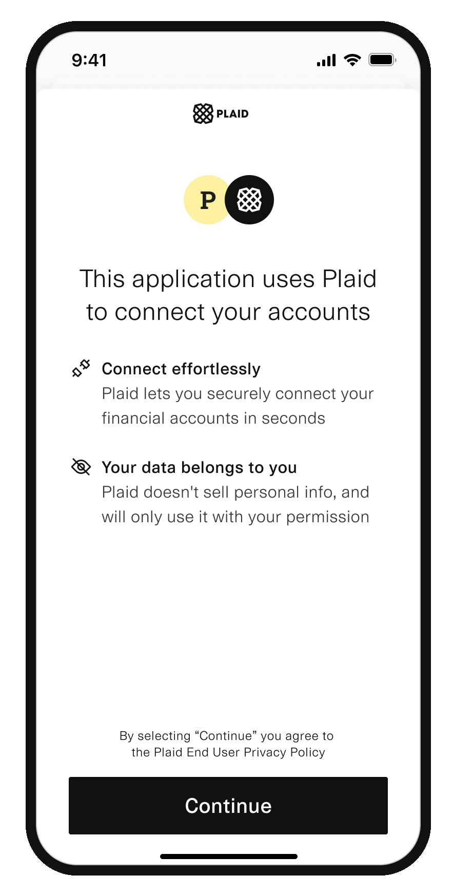 The user clicks an action that opens Plaid Link.