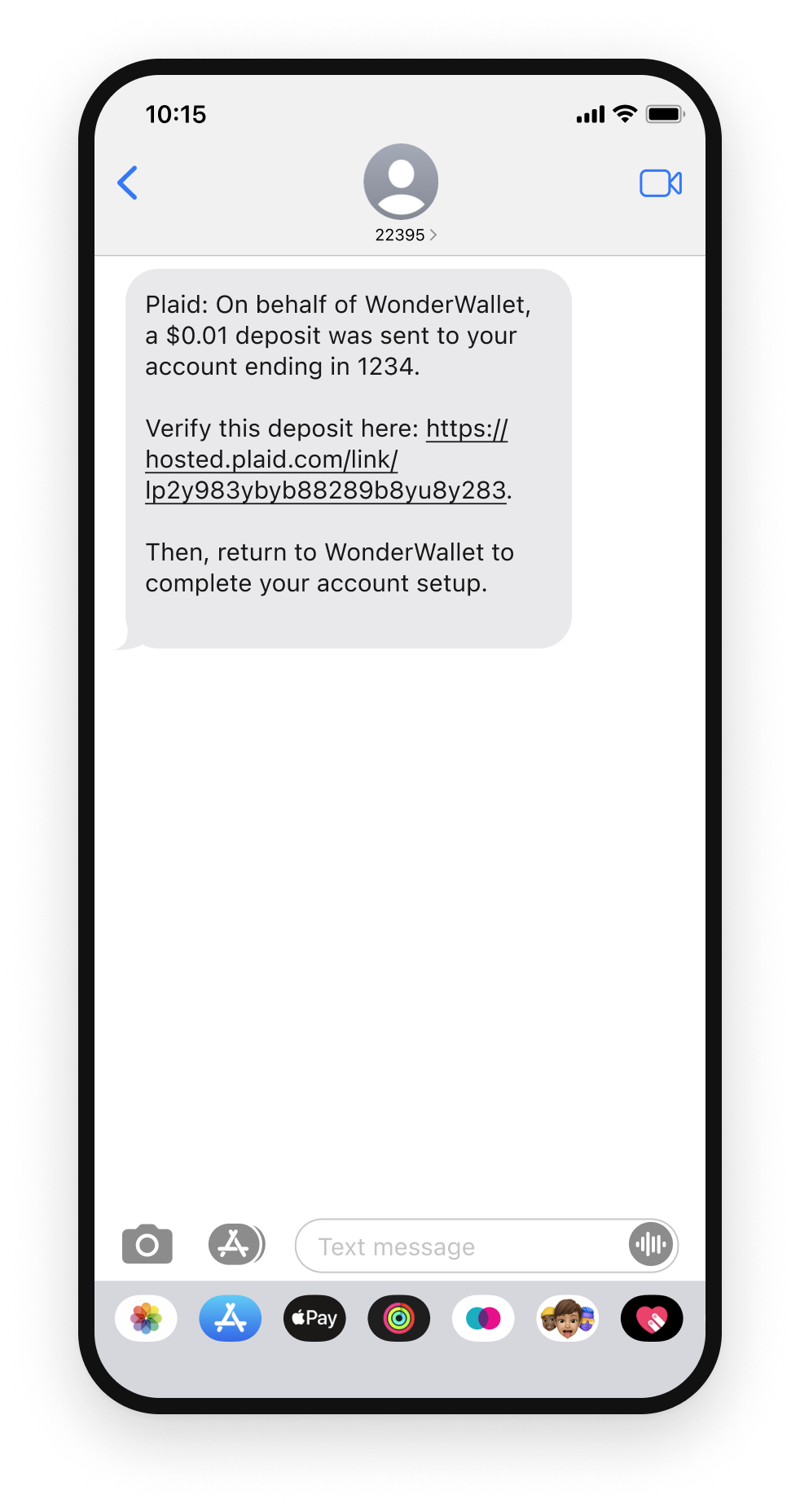 A day or two later, the user recieves an SMS notification that the deposit has arrived.