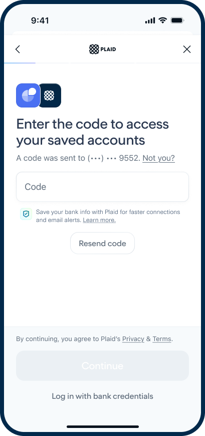 The distinct OTP verification screen shown when Link bypasses phone number input for a recognized returning user, including a "Not you?" link.